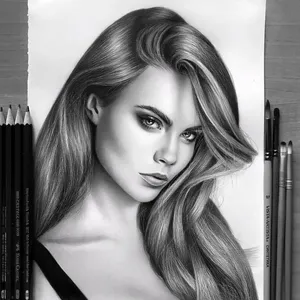 Monochrome Beauty Sketch Wallpaper