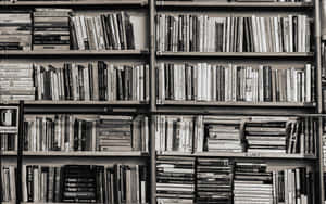 Monochrome_ Bookshelf_ Aesthetic.jpg Wallpaper