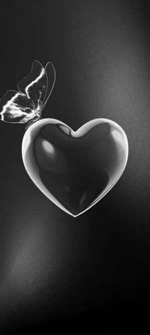 Monochrome Butterflyand Heart Wallpaper