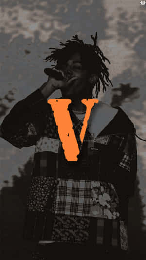 Monochrome Carti Pfp With Orange V Wallpaper