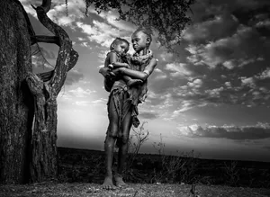 Monochrome Ethiopia Children At Tree Wallpaper
