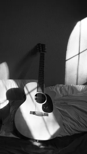 Monochrome_ Guitar_ Shadows Wallpaper