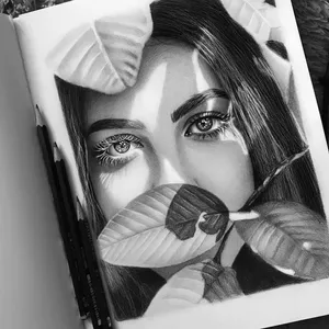 Monochrome Portrait Sketchwith Leaves Wallpaper