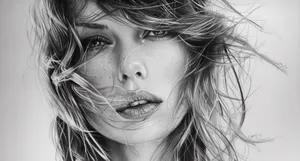 Monochrome Portraitof Womanwith Windblown Hair Wallpaper
