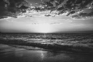 Monochrome_ Sunset_ Ocean_ View Wallpaper