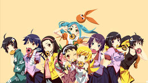 Monogatari Girls Group Photo Wallpaper