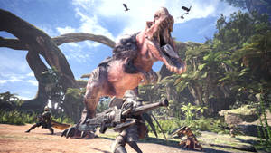 Monster Hunter World Anjanath Island Battle Wallpaper