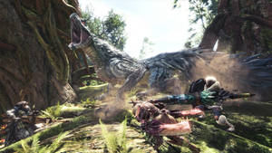 Monster Hunter World Battle In Forest Wallpaper