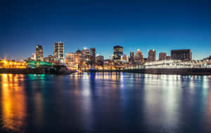 Montreal Skyline Twilight Reflection Wallpaper