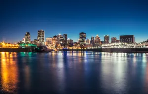 Montreal Skyline Twilight Reflection Wallpaper