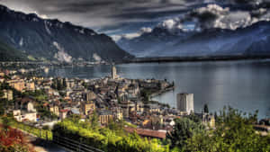 Montreux Lakeside Panorama Wallpaper