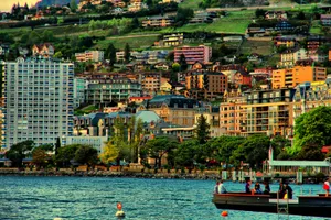 Montreux Lakeside Panorama Wallpaper
