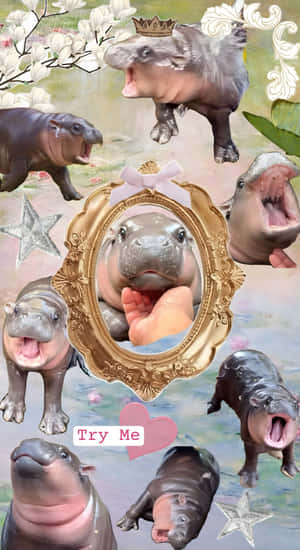 Moo Deng Baby Hippo Collage Wallpaper