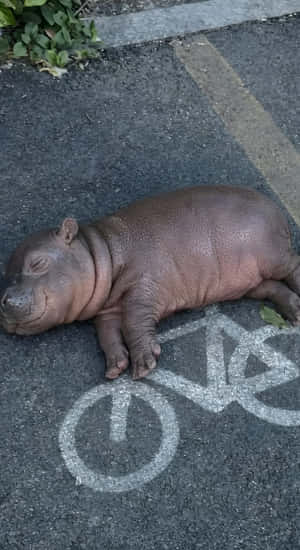 Moo Deng Baby Hippo Resting Wallpaper