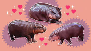 Moo Deng Hippo Characters Wallpaper