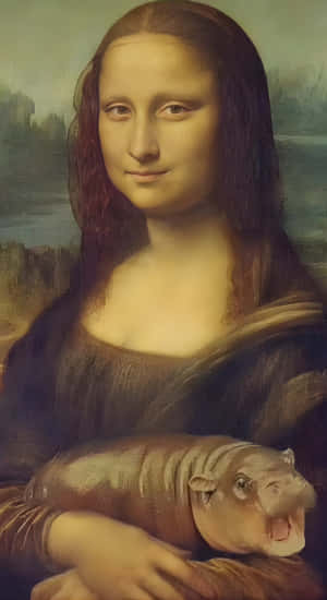 Moo Deng Inspired Mona Lisa Wallpaper