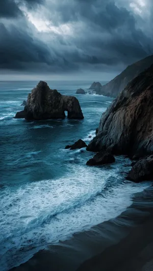 Moody Coastal Rock Formation Wallpaper