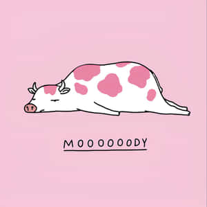 Moody Pink Cow Illustration Wallpaper