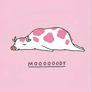 Moody Pink Cow Illustration Wallpaper