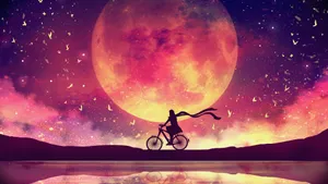 Moon 4k Biking Girl Red Aesthetic Wallpaper