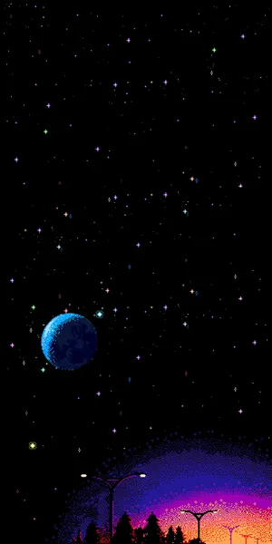 Moon And Stars In Aesthetic Pixel Art Wallpaper