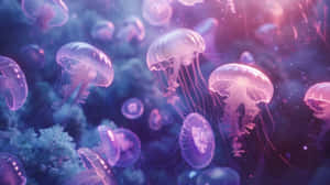 Moon Jellyfish Swarm Underwater Wallpaper