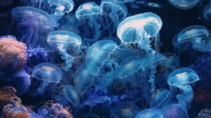 Moon Jellyfish Swarm Underwater Wallpaper