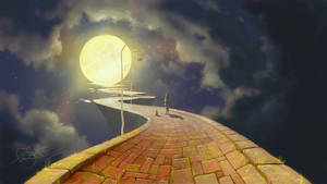 Moon Night Sky Brick Road Wallpaper