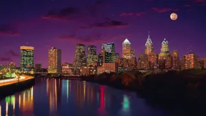 Moon Over Philadelphia River Wallpaper