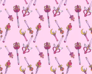 Moon Stick Sailor Moon Pattern Wallpaper