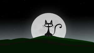 Moonlit Black Cat Silhouette Wallpaper