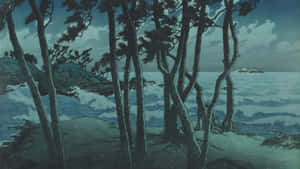Moonlit Forest Kawase Hasui Style Wallpaper