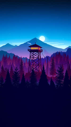 Moonlit Forest Watchtower Wallpaper
