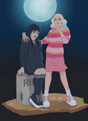 Moonlit Friends Wednesday Enid Wallpaper