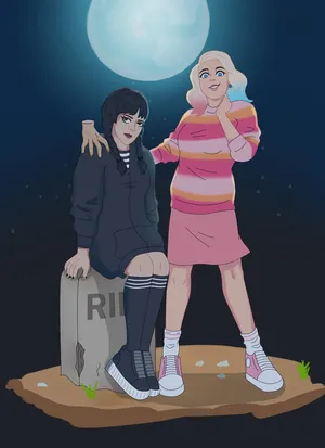 Moonlit Friends Wednesday Enid Wallpaper