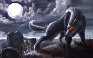 Moonlit Graveyard Black Wolf Wallpaper