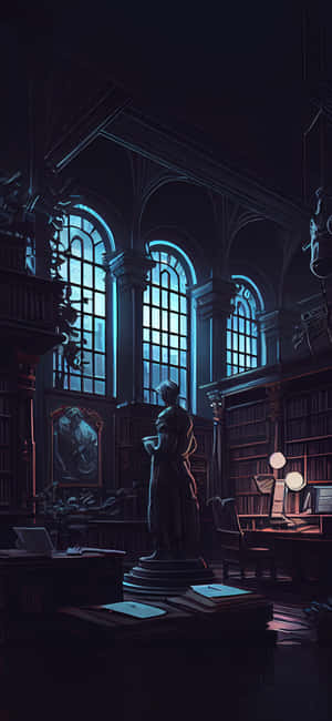 Moonlit Library Solitude Wallpaper