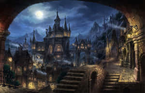 Moonlit_ Medieval_ Fantasy_ Cityscape Wallpaper