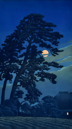 Moonlit Pine Trees Kawase Hasui Wallpaper