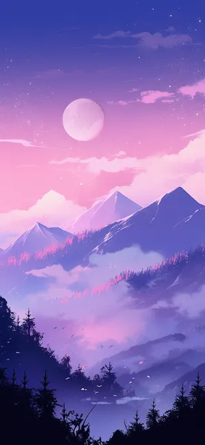 Moonlit_ Purple_ Mountain_ Valley Wallpaper