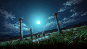 Moonlit Ruins In Nature Wallpaper