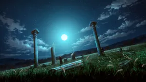 Moonlit Ruins In Nature Wallpaper