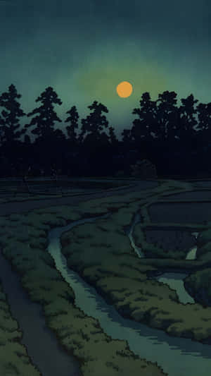Moonlit Rural Landscape Kawase Hasui Wallpaper