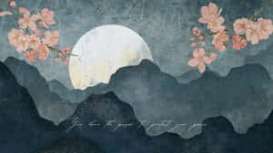 Moonlit Sakura Mountain Art Wallpaper