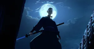 Moonlit Samurai Stance Wallpaper