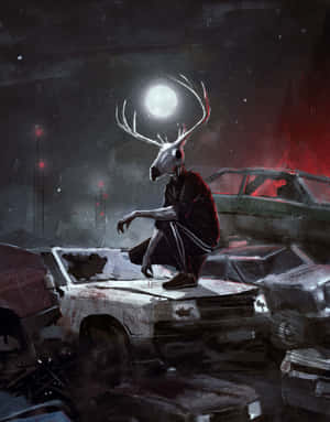 Moonlit_ Stag_ Spirit_ Among_ Ruins Wallpaper