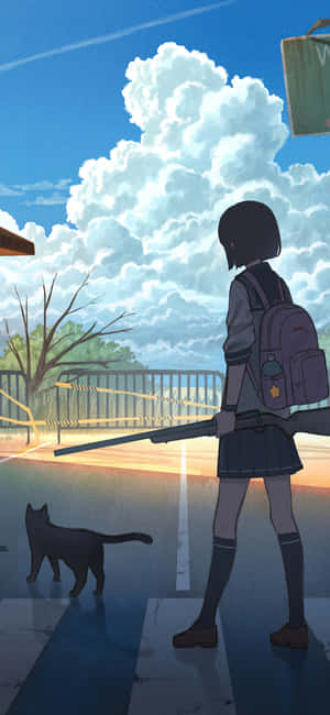 Morning School Commute Anime Style Wallpaper