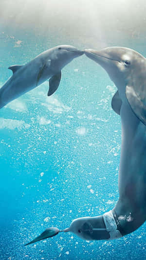 Mother And Calf Kissing Cute Dolphins Wallpaper