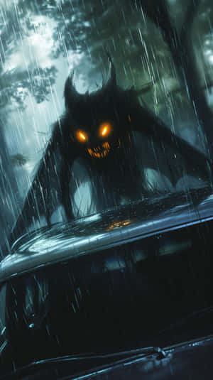 Mothman_ Perched_on_ Car_in_ Rain Wallpaper