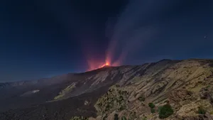 Mount Etna Landscape Night Sky Wallpaper